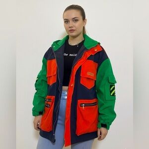 NWOT Vibrant Green and Orange Colorblock Jacket
